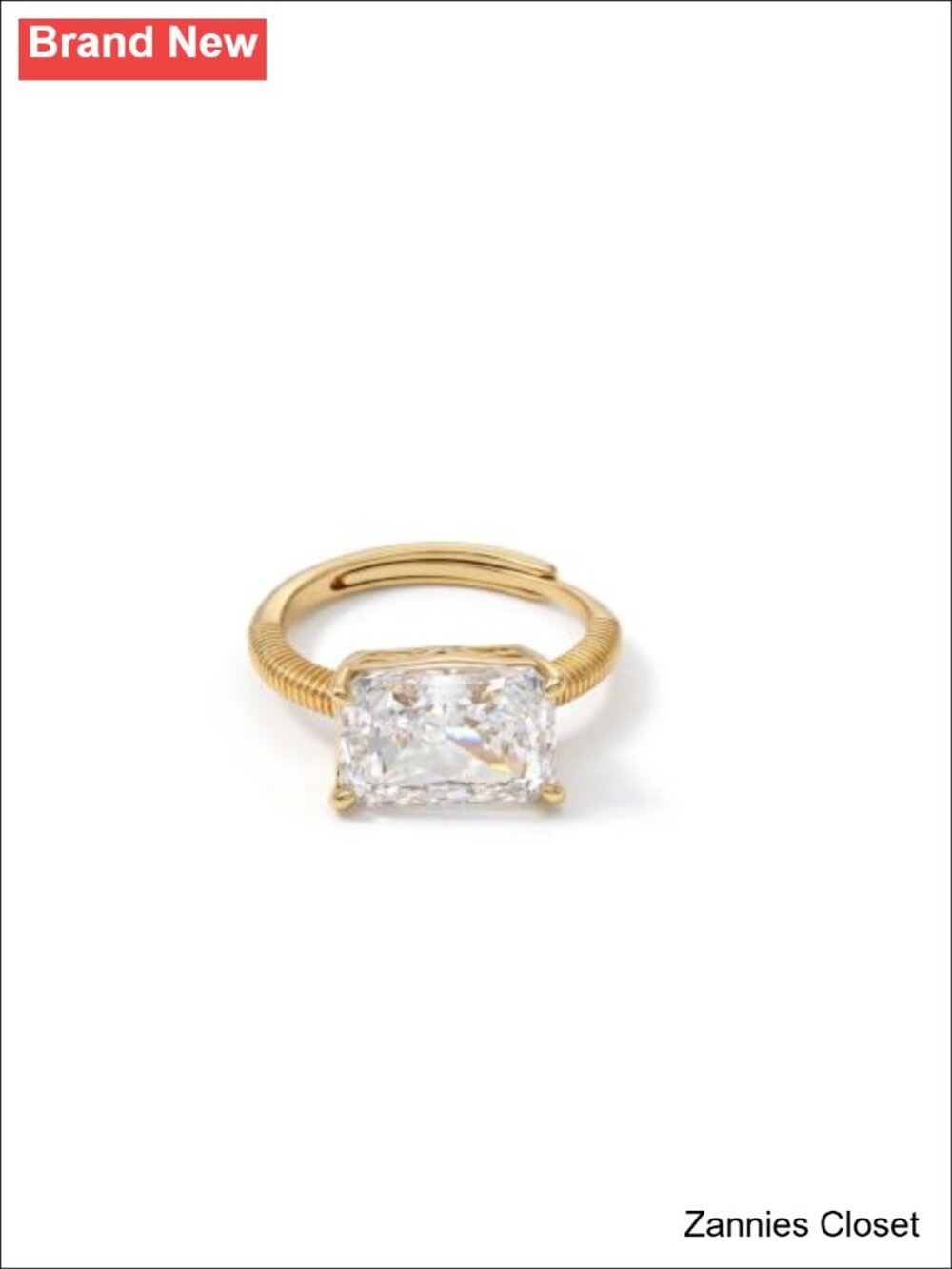 💍 18K Gold Plated Open Adjustable Band Ring with Rectangular Synthetic Cubic